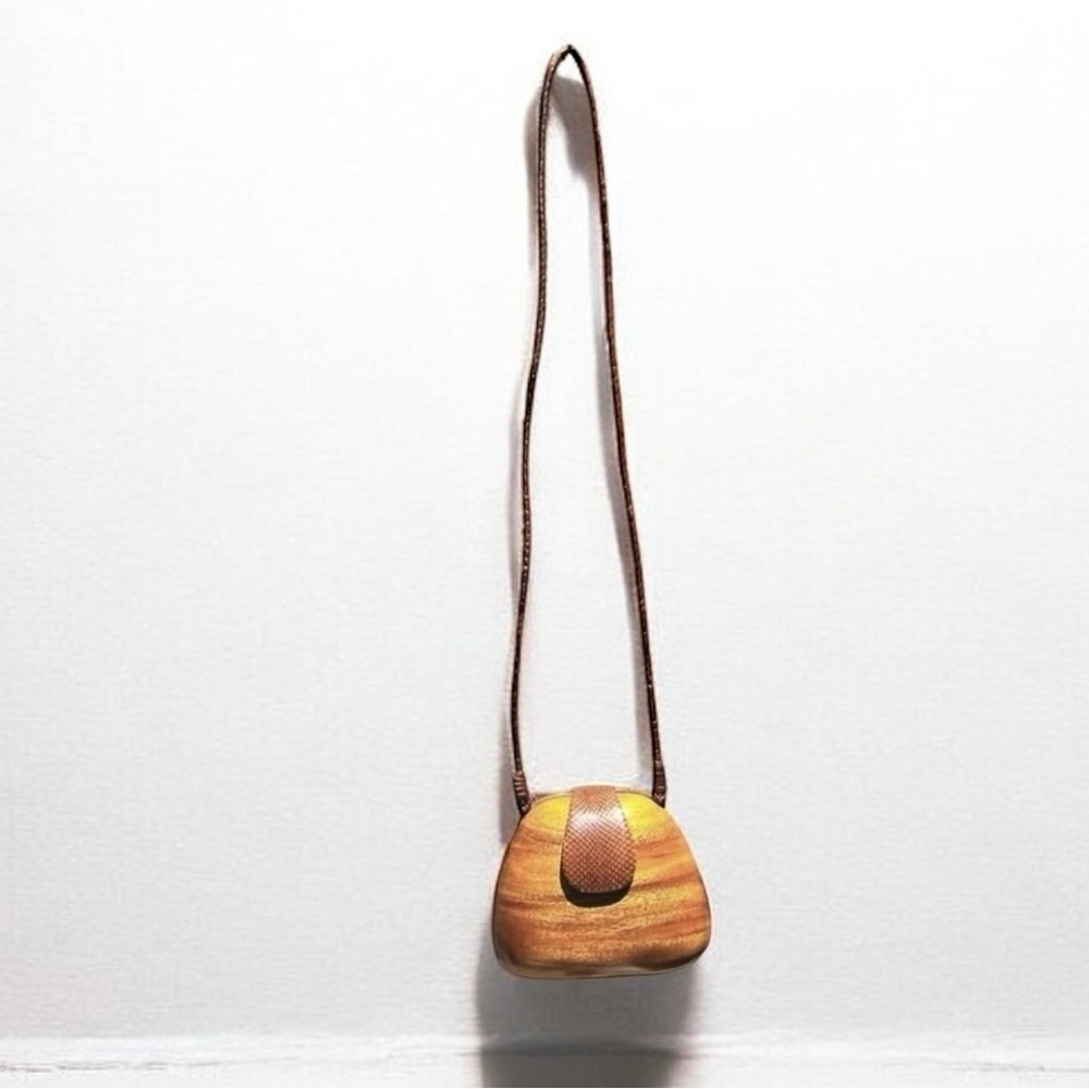 🍍Vintage Designer Timmy Woods Beverly Hills Wood Hinged Lizard Skin Latch Purse